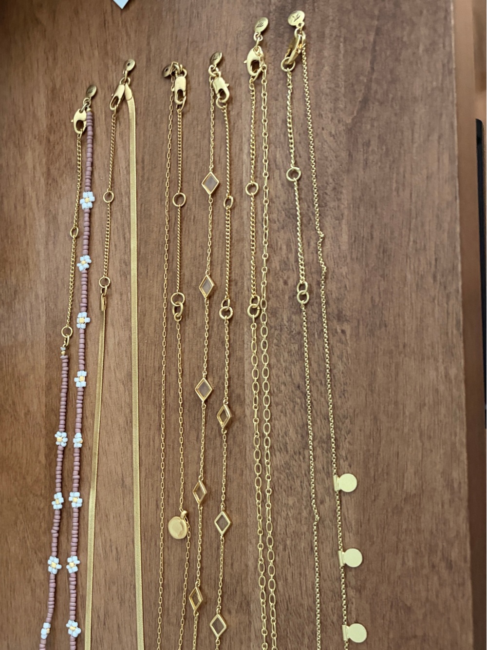 Madewell Gold Layered Necklace Set with Pink Beaded Strand